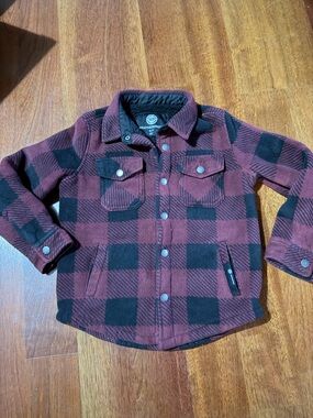 Weatherproof Boys Burgundy & Black Buffalo Plaid Pea Coat